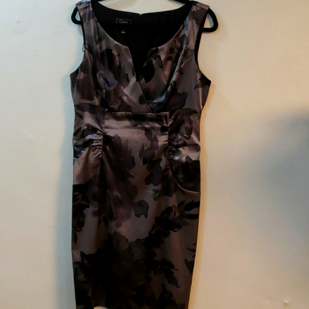 Beautiful silk grey and black a line dress.